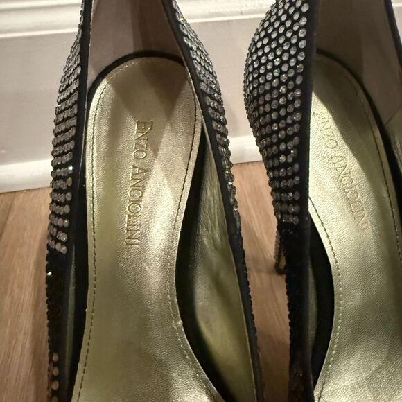 Enzo Angiolini Black, Gold and Silver Gem Studded Platform Heels - Picture 3 of 8